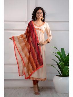 Nehamta - Beige Rayon Alia Cut A-line Kurta & Dupatta Set (Set of 2)