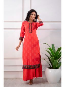 Nehamta - Red Rayon Straight Kurta, Palazzo Sets (Set of 2)