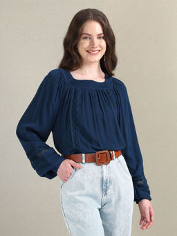 U.S. POLO ASSN. - Bishop Sleeve Crinkle Viscose Top