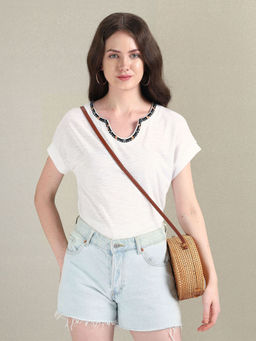 U.S. POLO ASSN. - Embroidered Neck Cotton Slub Top