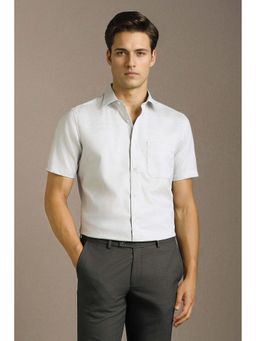 Louis Philippe - Men Grey Textured Half Sleeves Formal Shirt