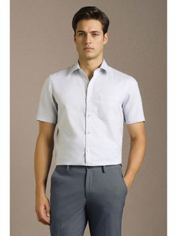 Louis Philippe - Men Light Blue Textured Half Sleeves Formal Shirt