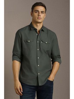 Louis Philippe - Men Green Solid Full Sleeves Casual Shirt