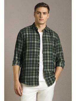 Louis Philippe - Men Olive Check Full Sleeves Casual Shirt