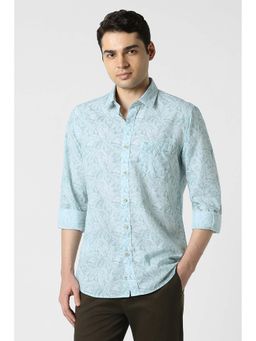 Peter England - Men Light Blue Slim Fit Print Full Sleeves Casual Shirt
