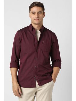 Peter England - Men Maroon Slim Fit Textured Full Sleeves Casual Shirt