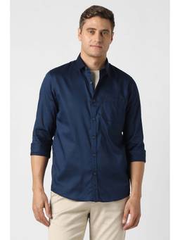Peter England - Men Navy Blue Slim Fit Solid Full Sleeves Casual Shirt