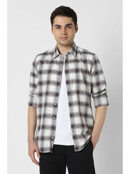 Peter England - Men Cream Slim Fit Check Full Sleeves Casual Shirt