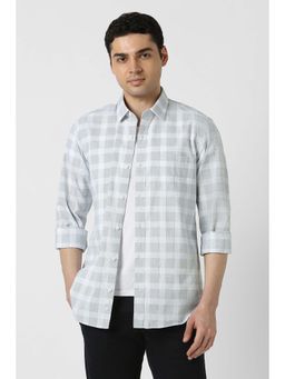Peter England - Men Grey Slim Fit Check Full Sleeves Casual Shirt