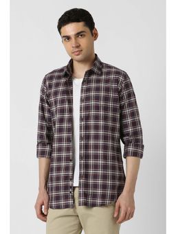 Peter England - Men Maroon Slim Fit Check Full Sleeves Casual Shirt