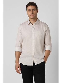 Peter England - Men Beige Slim Fit Print Full Sleeves Casual Shirt