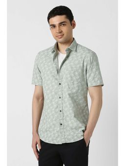 Peter England - Men Green Slim Fit Half Sleeves Casual Shirt