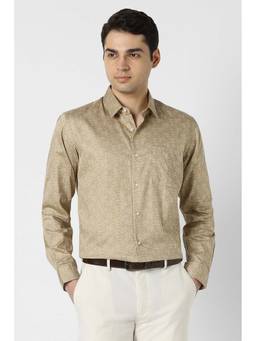 Peter England - Men Beige Nuvo Fit Full Sleeves Formal Shirt