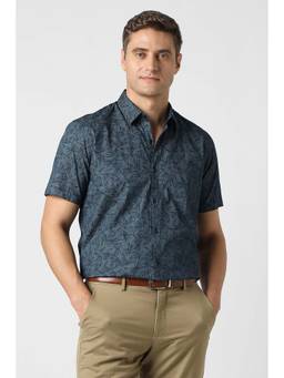 Peter England - Men Blue Nuvo Fit Half Sleeves Formal Shirt