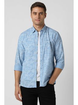 Peter England - Men Light Blue Slim Fit Print Full Sleeves Casual Shirt