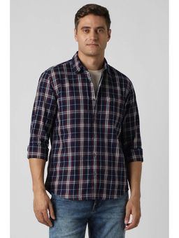 Peter England - Men Navy Blue Slim Fit Check Full Sleeves Casual Shirt