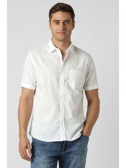 Peter England - Men White Slim Fit Textured Half Sleeves Casual Shirt