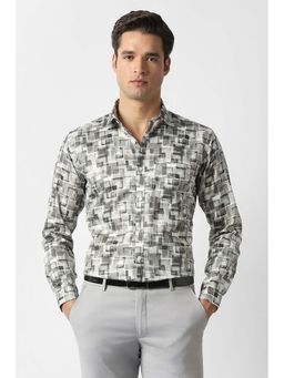 Van Heusen - Men Grey Print Full Sleeves Party Formal Shirt