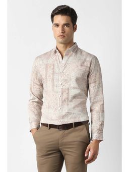 Van Heusen - Men Beige Print Full Sleeves Party Formal Shirt