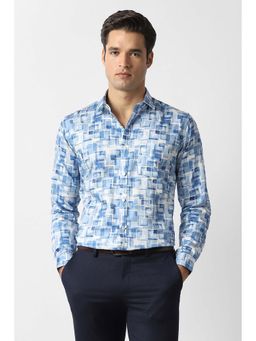 Van Heusen - Men Blue Print Full Sleeves Party Formal Shirt