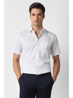 Van Heusen - Men White Print Half Sleeves Formal Shirt