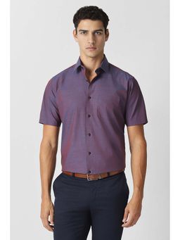 Van Heusen - Men Purple Textured Half Sleeves Formal Shirt