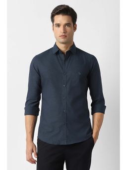 Van Heusen - Men Navy Blue Solid Full Sleeves Casual Shirt
