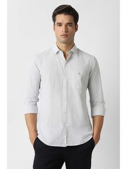Van Heusen - Men Grey Stripe Full Sleeves Casual Shirt
