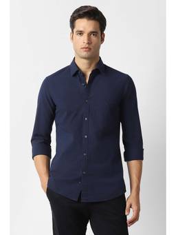 Van Heusen - Men Navy Blue Solid Full Sleeves Casual Shirt