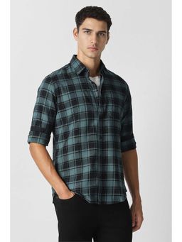Van Heusen - Men Green Check Full Sleeves Casual Shirt