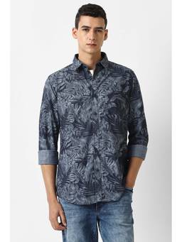 Van Heusen - Men Navy Blue Print Full Sleeves Casual Shirt