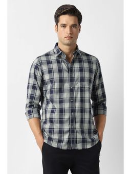 Van Heusen - Men Navy Blue Check Full Sleeves Casual Shirt