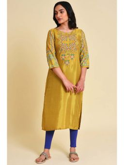W - Yellow Solid Kurta-tight (Set of 2)