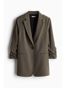 H&M - Women Beige Gathered-Sleeve Blazer