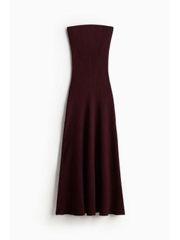 H&M - Women Maroon Rib-Knit Bandeau Dress