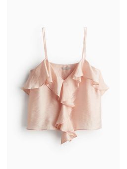 H&M - Women Pink Flounce-Trimmed Strappy Crop Top