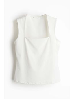 H&M - Women White Square-Neck Jersey Top