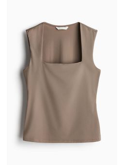 H&M - Women Beige Square-Neck Jersey Top