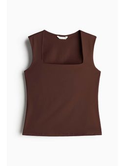 H&M - Women Brown Square-Neck Jersey Top