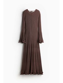H&M - Women Brown Tie-Back Rib-Knit Dress