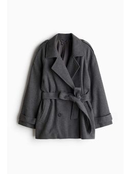 H&M - Women Grey Short Belted Pea Coat