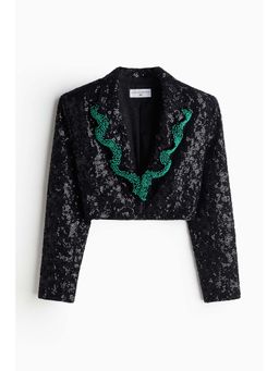 H&M - Women Black Cropped Embellished Blazer