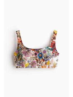 H&M - Women Multi-Color Cropped Floral-Motif Cotton Top