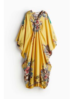 H&M - Women Yellow Silk-Blend Floral-Motif Kaftan Dress