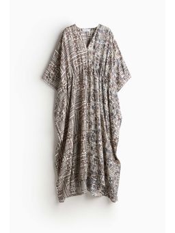 H&M - Women White Silk-Blend Graphic-Print Kaftan Dress