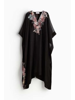 H&M - Women Black Silk-Blend Embroidered Kaftan Dress
