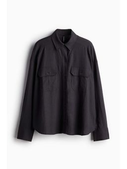 H&M - Women Grey Oversized Linen-Blend Cargo Shirt