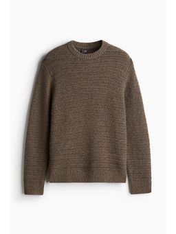 H&M - Men Beige Regular Fit Wool-Blend Pointelle-Knit Jumper