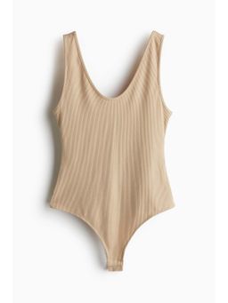 H&M - Women Beige Ribbed Thong Bodysuit