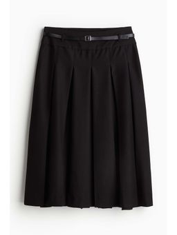 H&M - Women Black Belt-Detail Pleated Midi Skirt